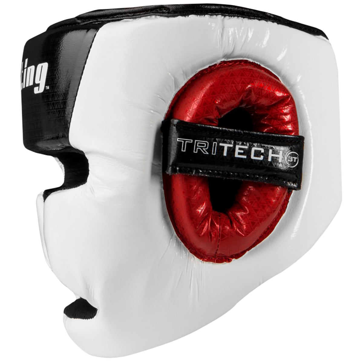 White and red boxing headgear with 'TRITECH' branding on a white background