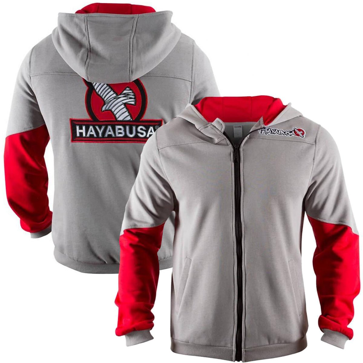 Hayabusa Wingback Classic Fit Zip - Up Hoodie - Small - Gray/Red - Forza Sports