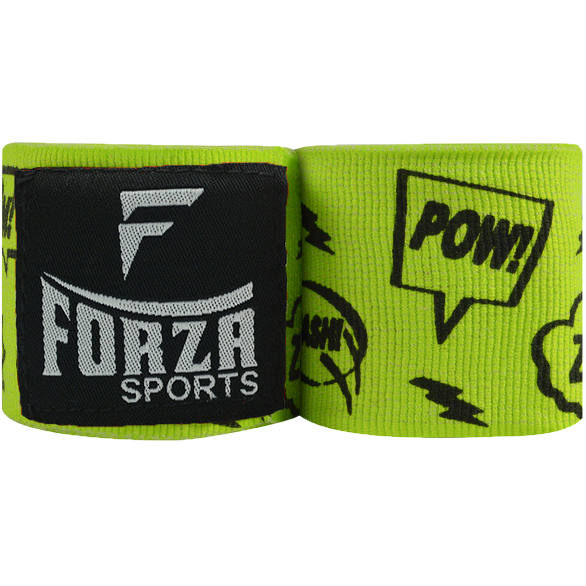 Green boxing hand wraps with black text and logos on a white background
