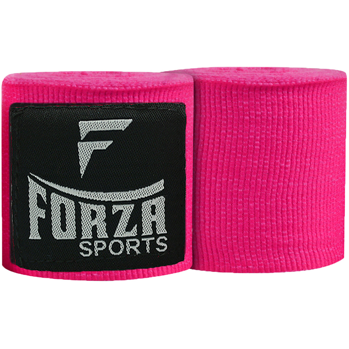 Pink boxing hand wraps with Forza Sports logo on a white background
