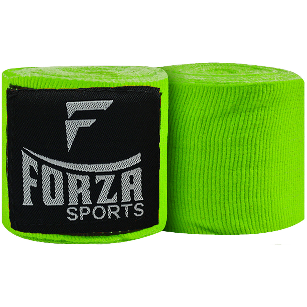 Two rolls of green boxing hand wraps with Forza Sports logo on a white background