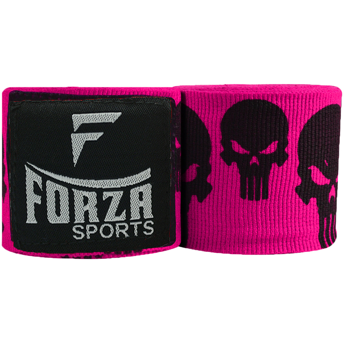 Pink wrist wrap with black skull pattern and Forza Sports logo on a white background
