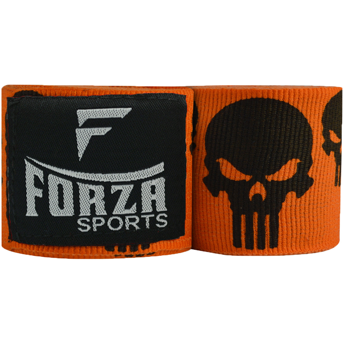 Orange wrist wrap with Punisher skull design and Forza Sports logo on a white background