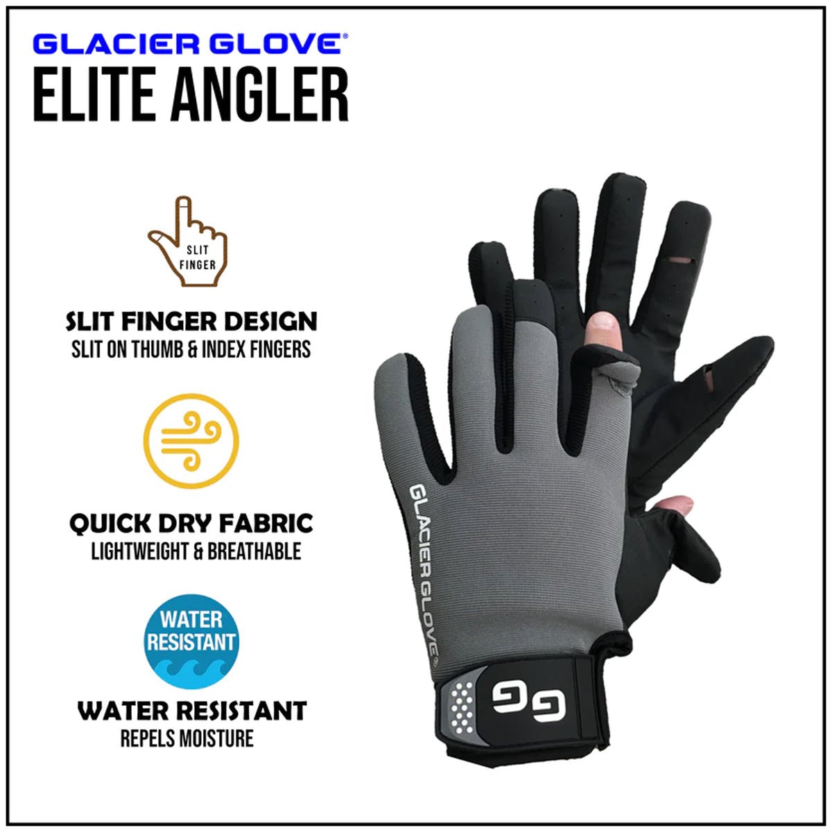 Glacier Glove Elite Angler Slit Finger Gloves - Black - Forza Sports