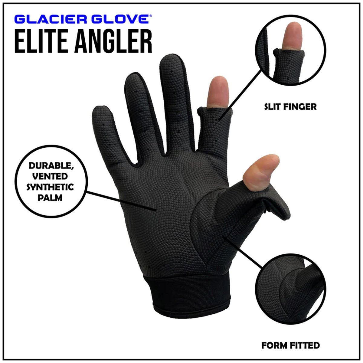 Glacier Glove Elite Angler Slit Finger Gloves - Black - Forza Sports