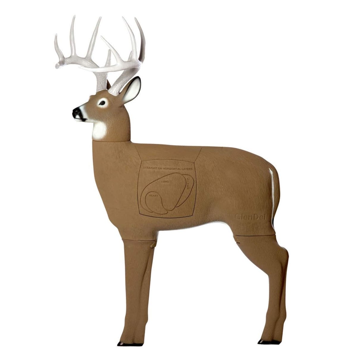 Deer-shaped target buck sided insert with brown body and white antlers on a white background