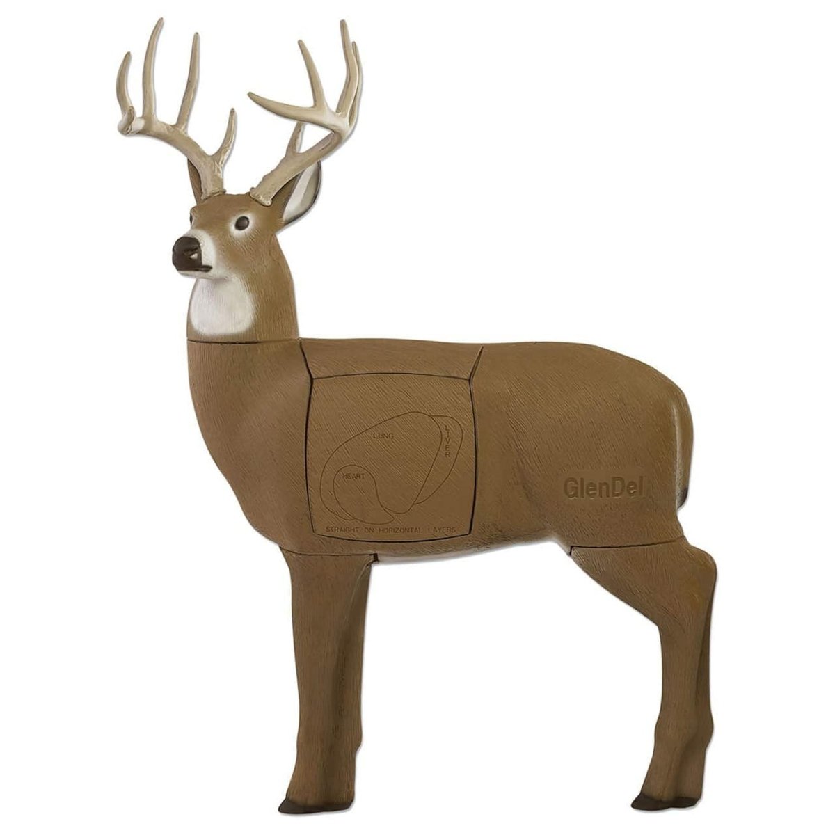Deer-shaped target buck sided insert with 'GlenDel' branding on a white background