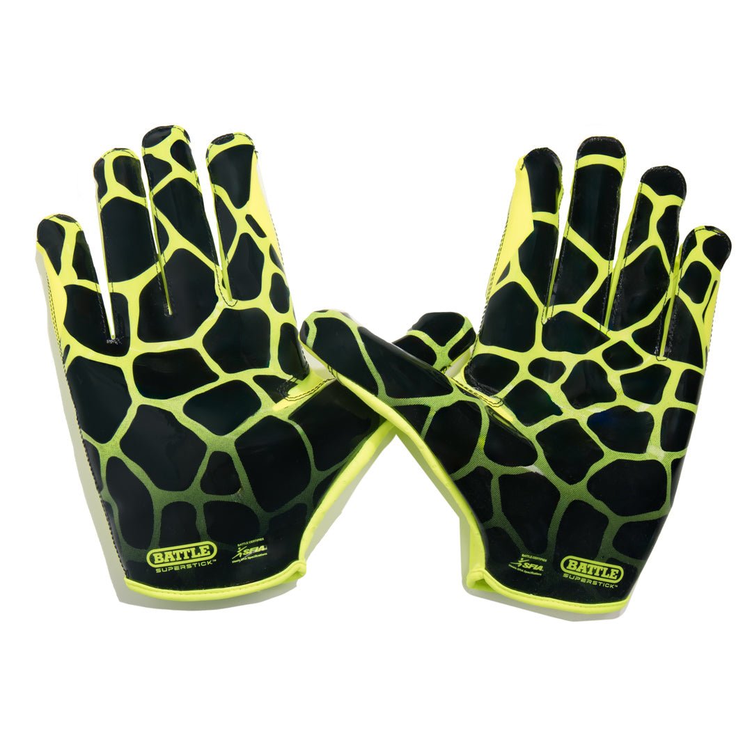Battle Sports Adult "Giraffe" Doom Speed Receiver Football Gloves, Neon/Black - Forza Sports