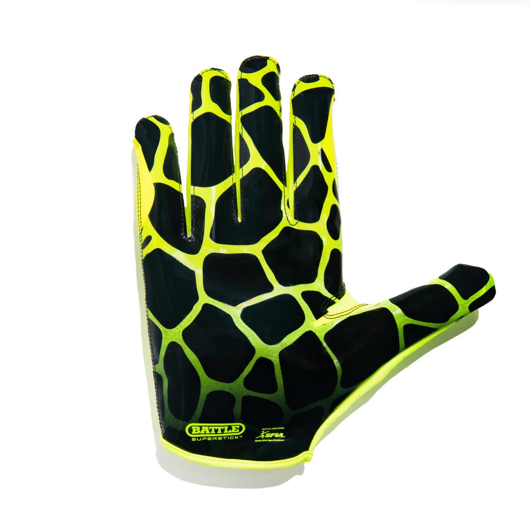 Battle Sports Adult "Giraffe" Doom Speed Receiver Football Gloves, Neon/Black - Forza Sports