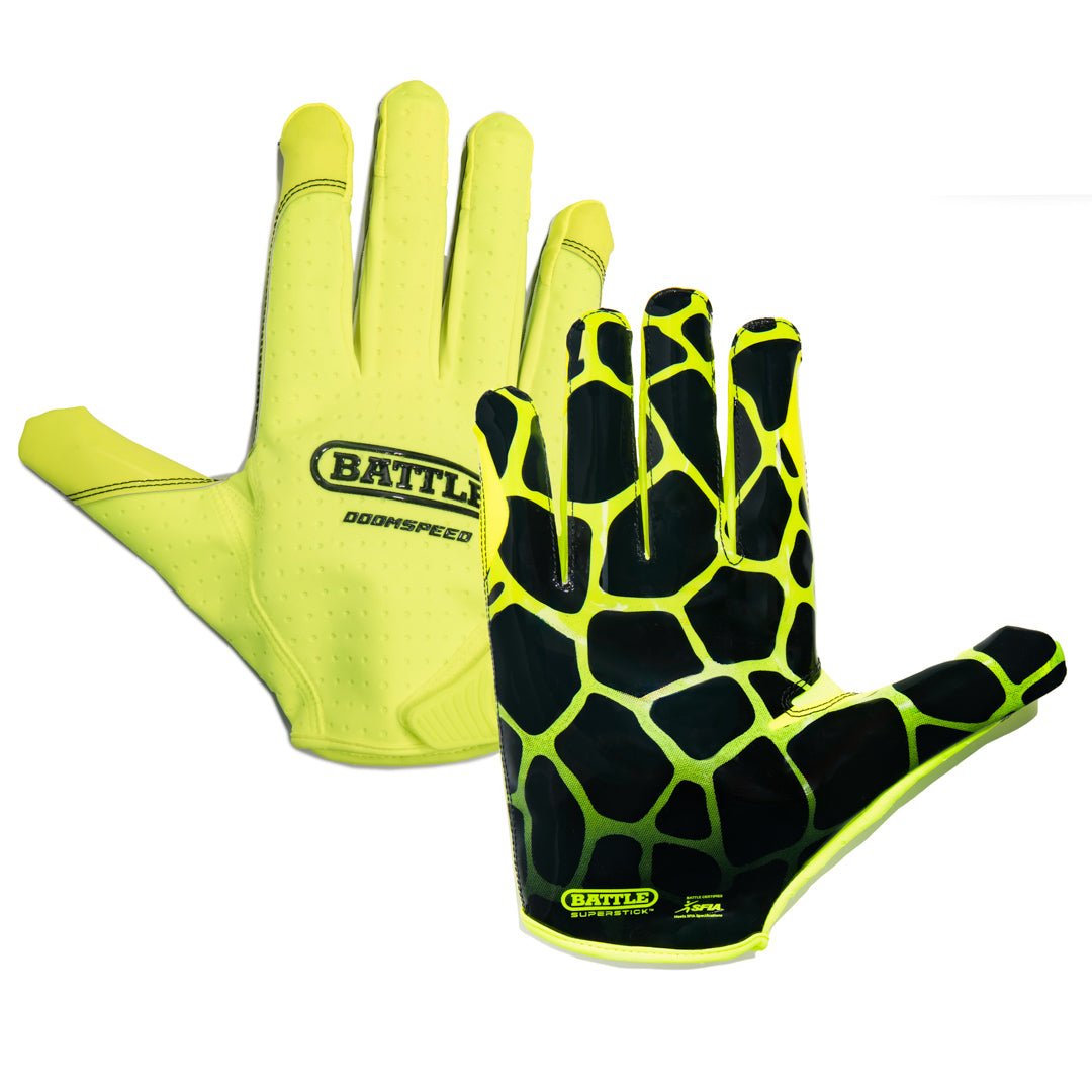 Battle Sports Adult "Giraffe" Doom Speed Receiver Football Gloves, Neon/Black - Forza Sports