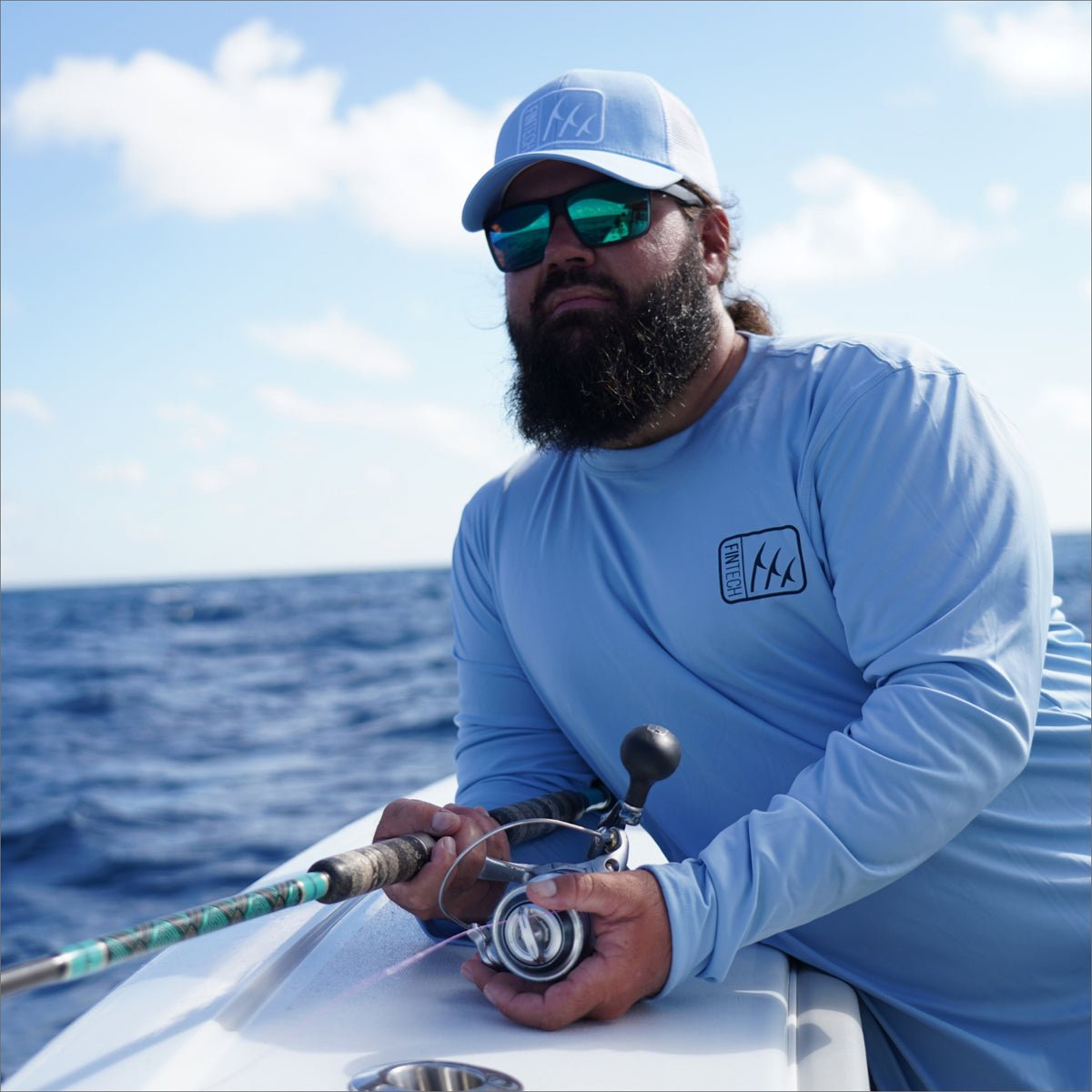 Fintech Baitshop Sun Defender UV Long Sleeve T-Shirt - Powder Blue - Forza Sports