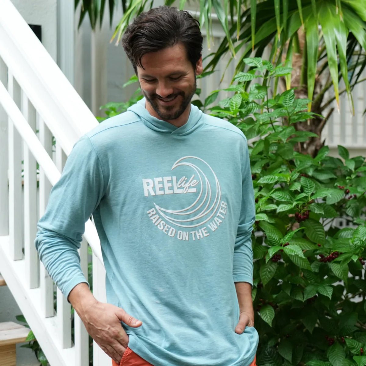 Reel Life Ocean Washed Circle Palm Pullover Hoodie - Adriatic Blue - Forza Sports
