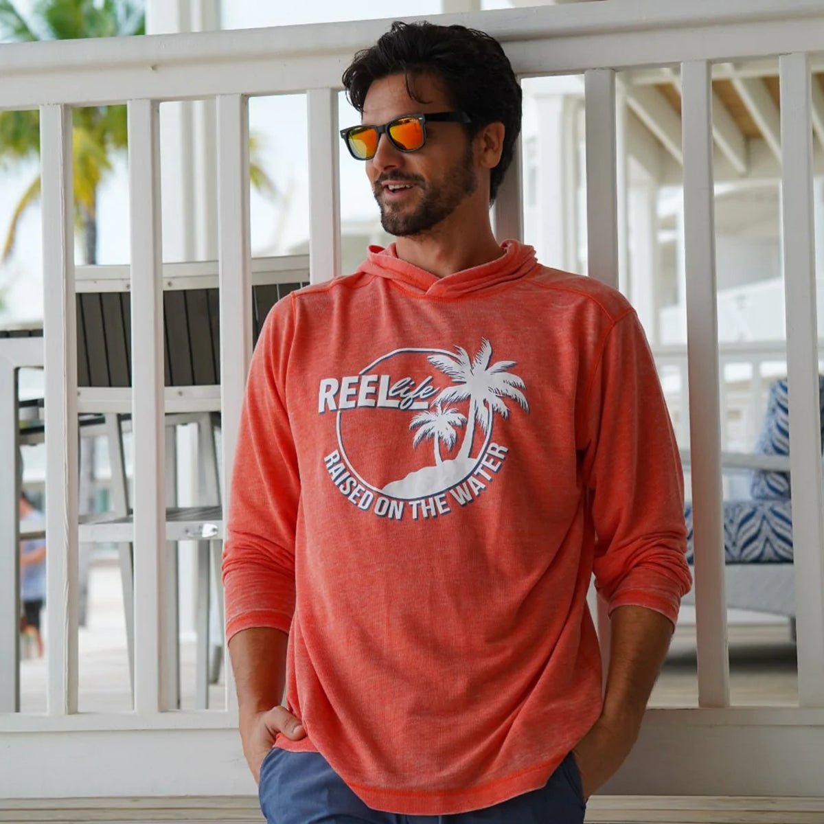 Reel Life Circle Palm Ocean Washed Captiva Pullover Hoodie - Spicy Orange - Forza Sports