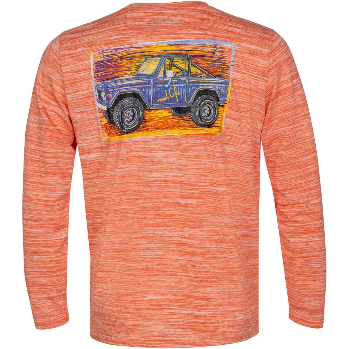 Reel Life Coastal Performance Beach Bound Bronco Long Sleeve Shirt - Spicy Orange - Forza Sports