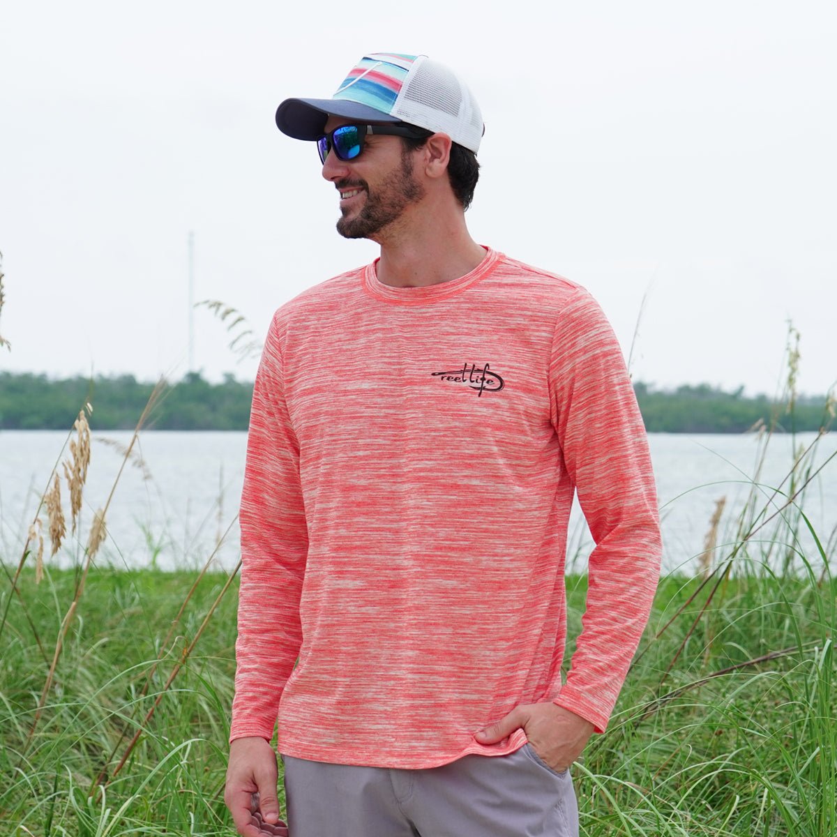 Reel Life Coastal Performance Beach Bound Bronco Long Sleeve Shirt - Spicy Orange - Forza Sports