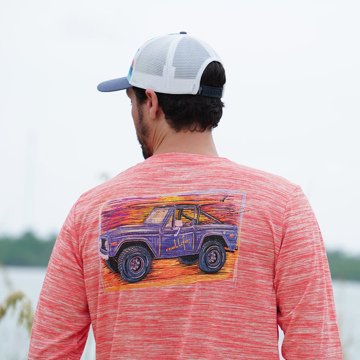 Reel Life Coastal Performance Beach Bound Bronco Long Sleeve Shirt - Spicy Orange - Forza Sports