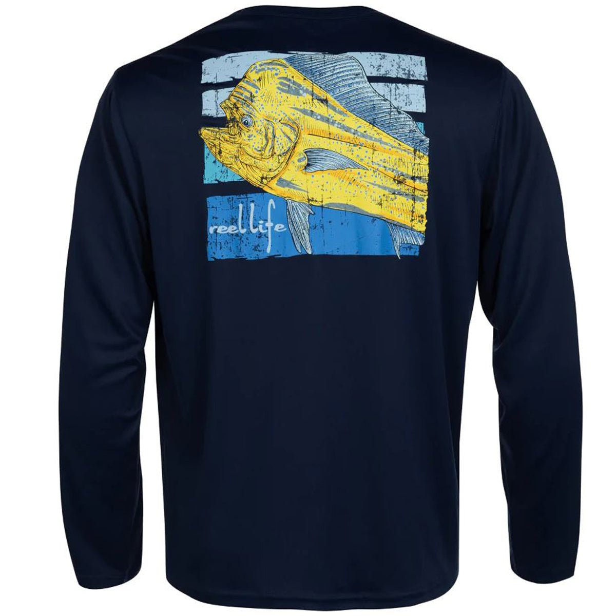 Reel Life Bold Face Mahi UV Long Sleeve Performance T-Shirt - Dress Blues - Forza Sports