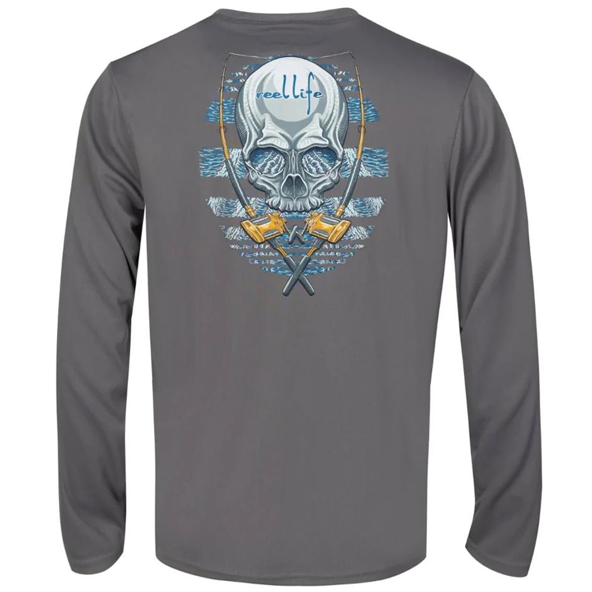 Reel Life Troll Skull UV Long Sleeve Performance T-Shirt - Silver Filigree - Forza Sports
