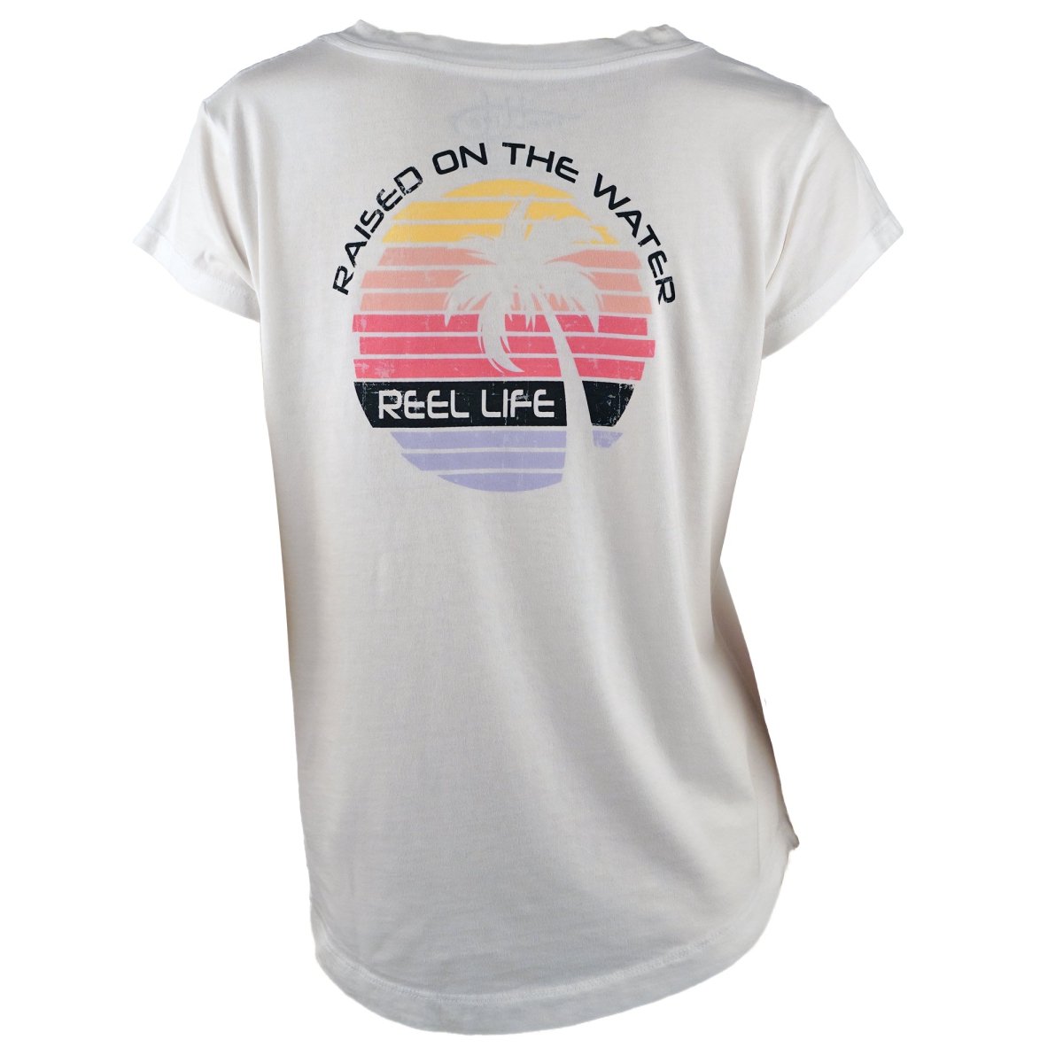 Reel Life Women's Ocean Washed Sassy Palm V - Neck T-Shirt - White - Forza Sports