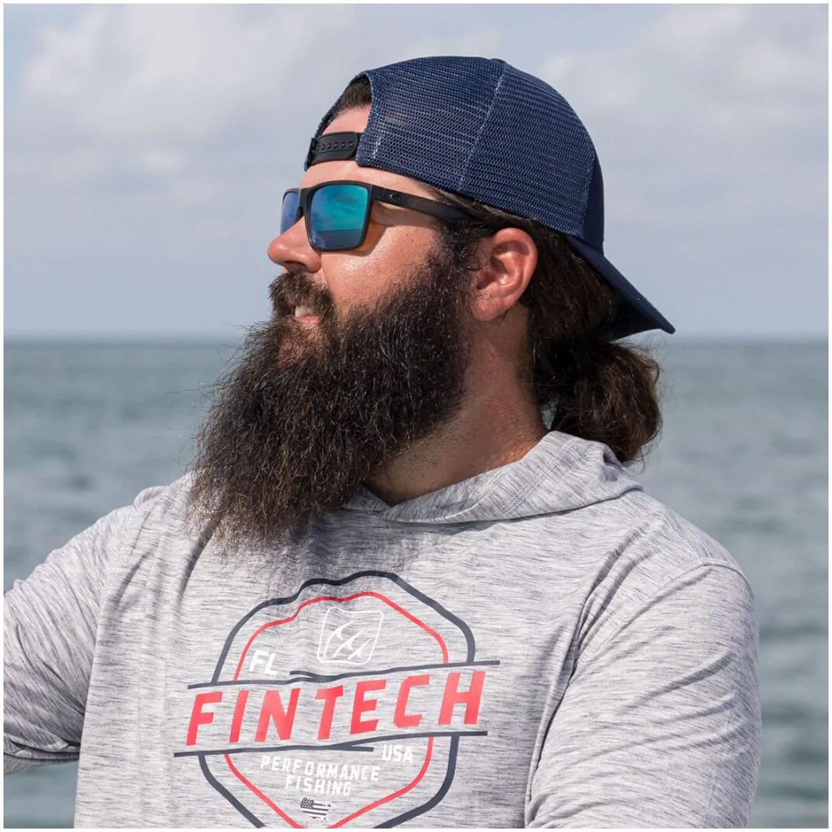 Fintech FPF Badge Coastal Performance UV Pullover Hoodie - Glacier Gray Heather - Forza Sports