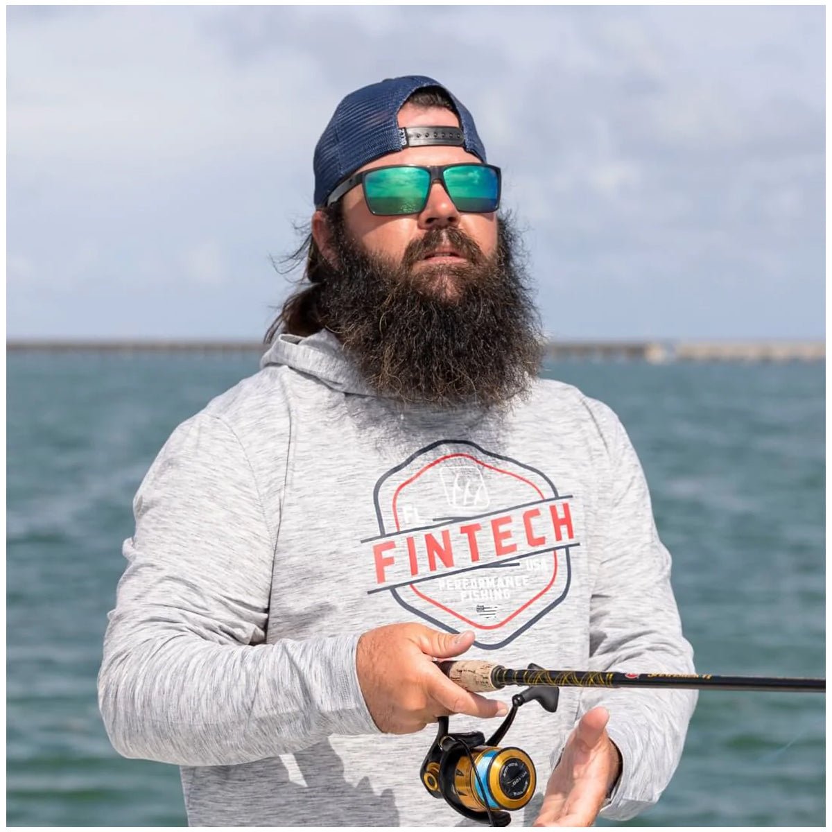 Fintech FPF Badge Coastal Performance UV Pullover Hoodie - Glacier Gray Heather - Forza Sports