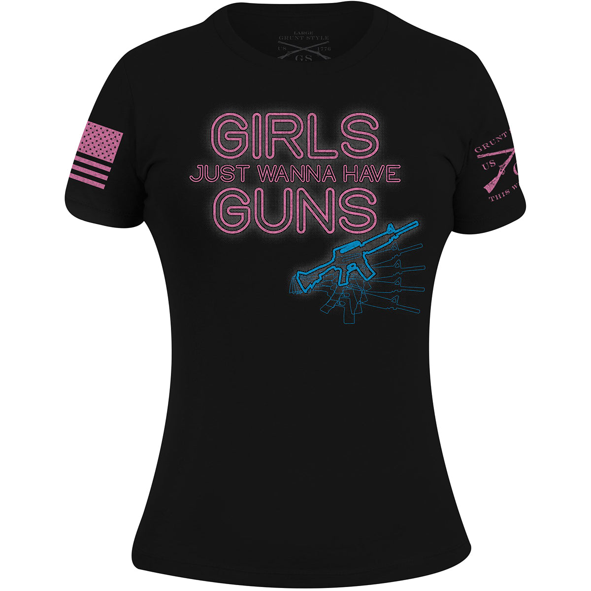 Grunt Style Women's Girls Just Wanna Have Guns T-Shirt - Black Grunt Style