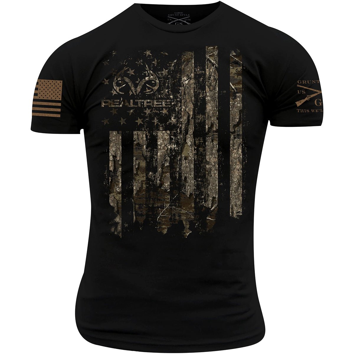 Grunt Style Realtree Timber - American Huntsman Flag T-Shirt - Black - Forza Sports