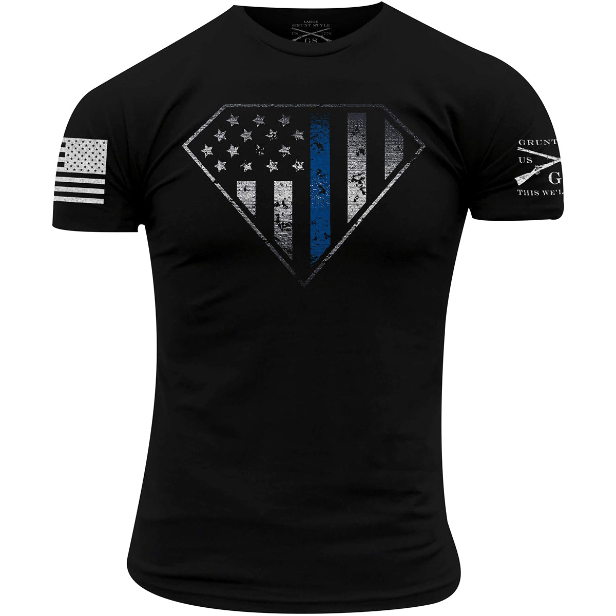 Grunt Style Blue Line Crest T-Shirt - Black - Forza Sports