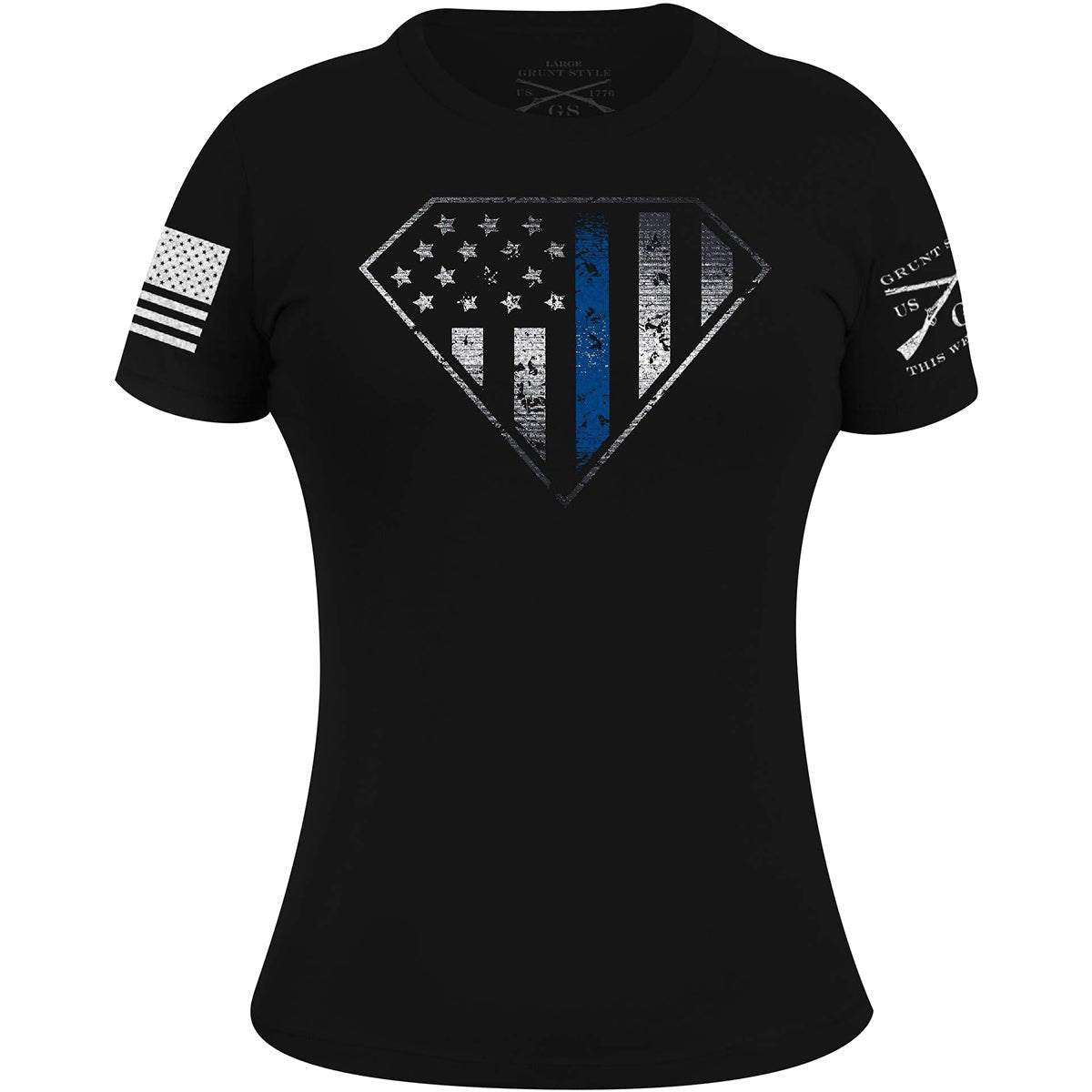 Grunt Style Women's Blue Line Crest T-Shirt - Black - Forza Sports