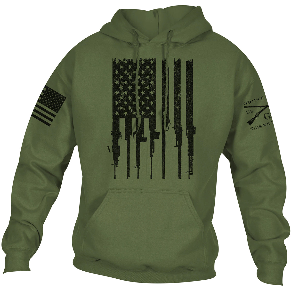 Grunt Style Rifle Flag 2.0 Pullover Hoodie - Military Green Grunt Style