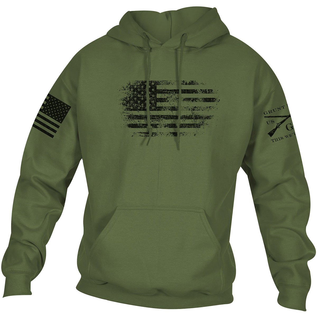 Grunt Style Vintage American Pullover Hoodie - Military Green - Forza Sports