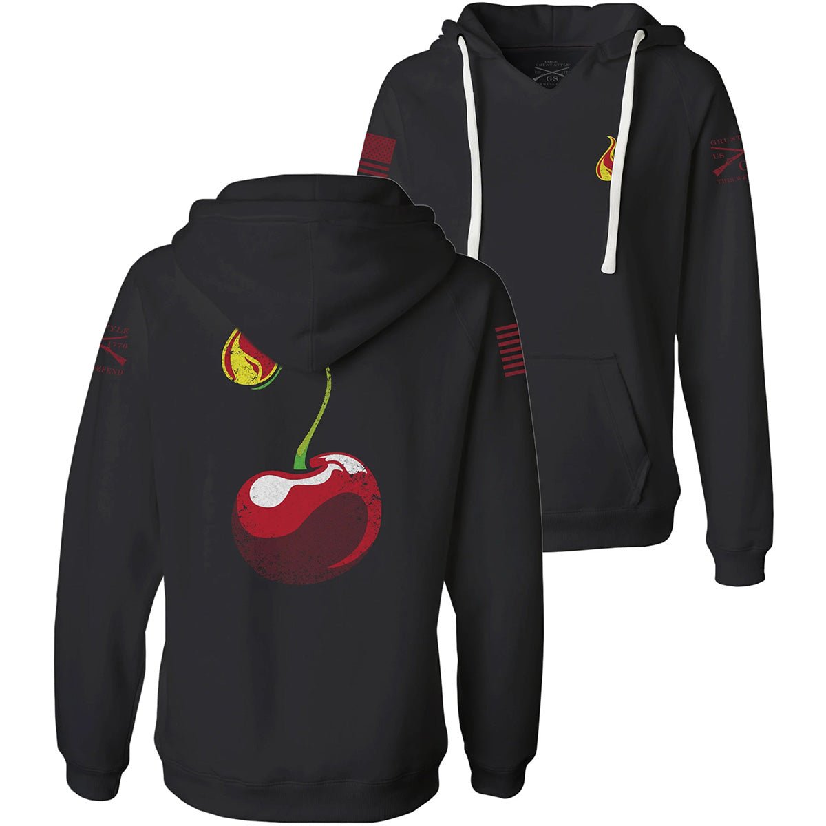 Grunt Style Women's Cherry Bomb V - Neck Pullover Hoodie - Black - Forza Sports