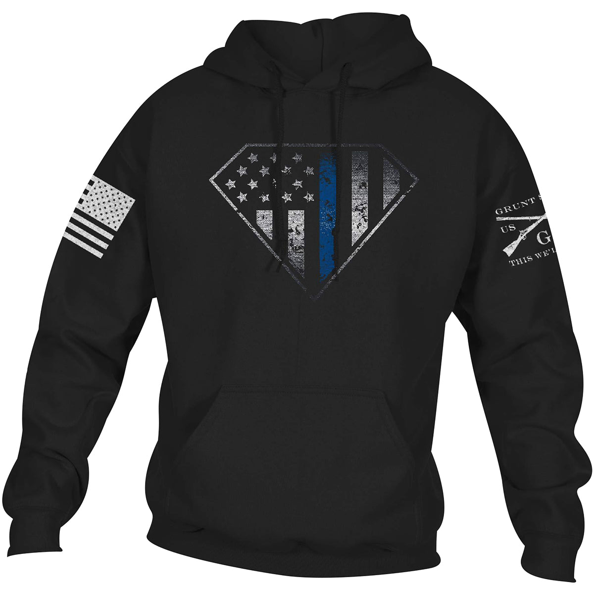 Grunt Style Blue Line Crest Pullover Hoodie - Black - Forza Sports
