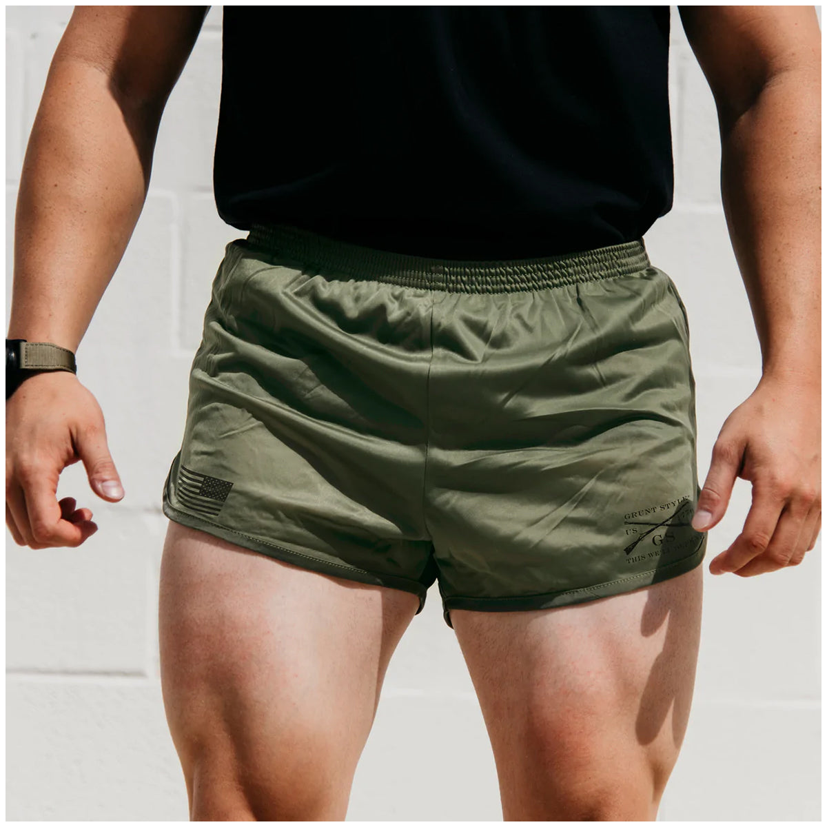 Person wearing OD green Grunt Style Ranger Panties Shorts