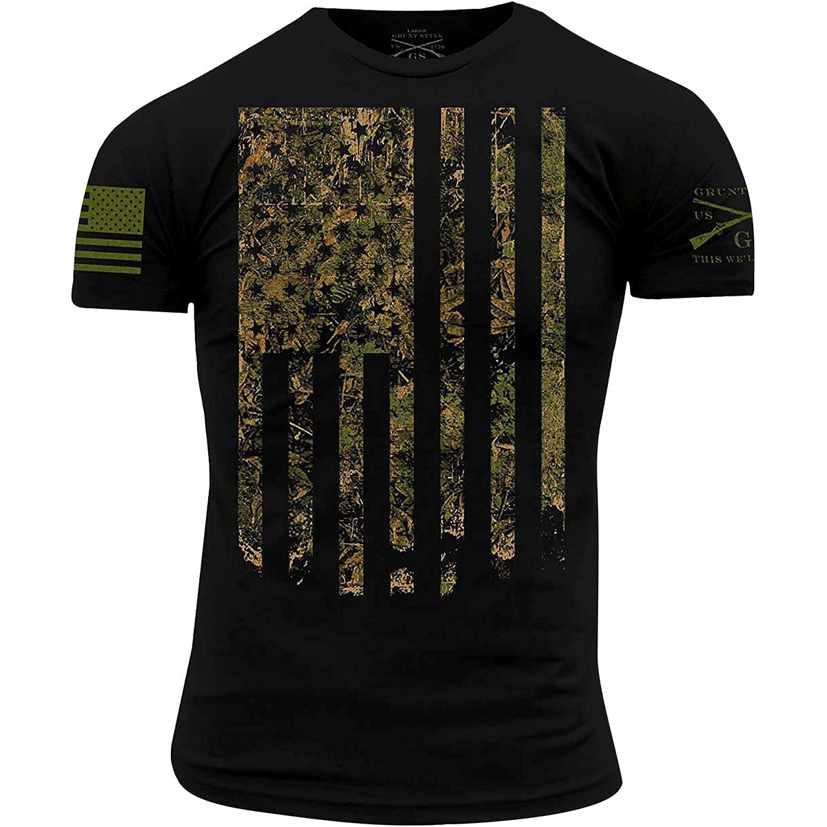 Grunt Style Woodland Camo Flag T-Shirt - Black - Forza Sports