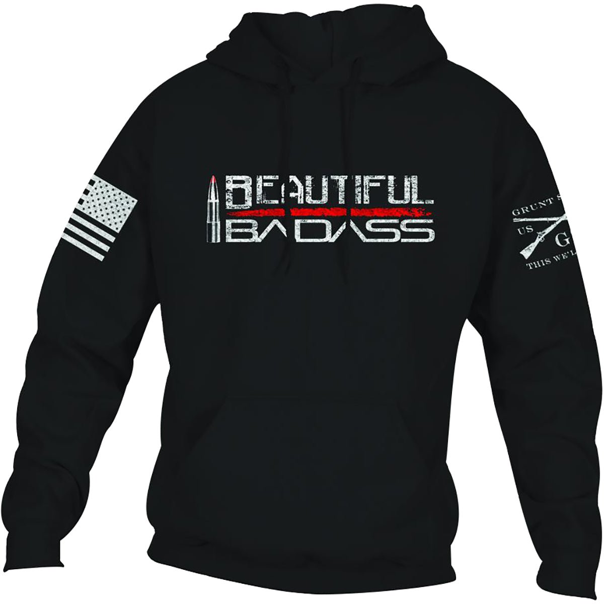 Grunt Style Women's Relaxed Fit Beautiful Badass 2.0 Pullover Hoodie - Black - Forza Sports