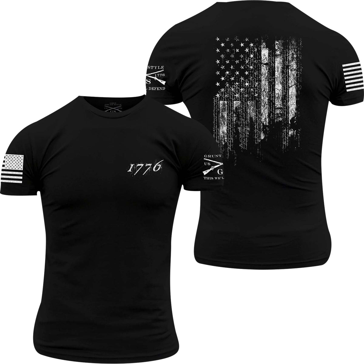 Grunt Style 1776 Flag Crewneck T-Shirt - Black - Forza Sports