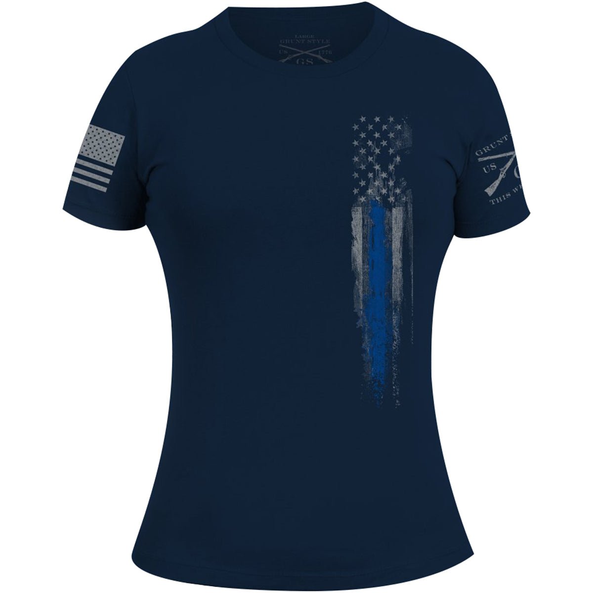 Grunt Style Women's Blue Line Flag T-Shirt - Navy - Forza Sports