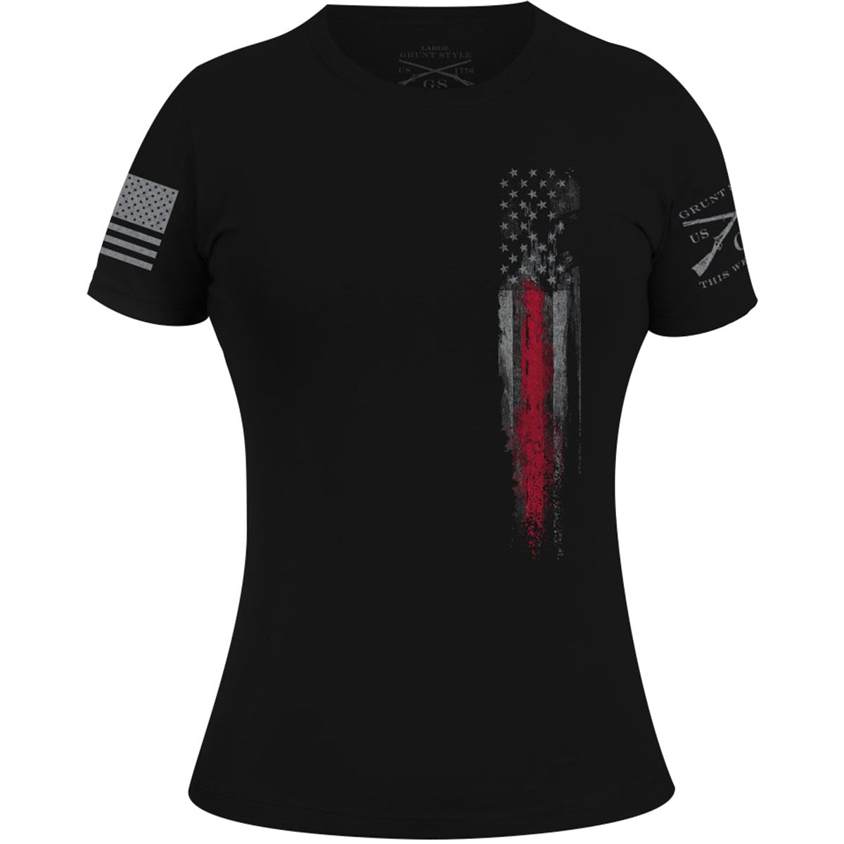 Grunt Style Women's Red Line Flag T-Shirt - Black - Forza Sports