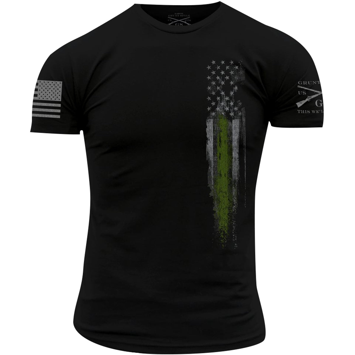 Grunt Style Green Line Flag T-Shirt - Black - Forza Sports