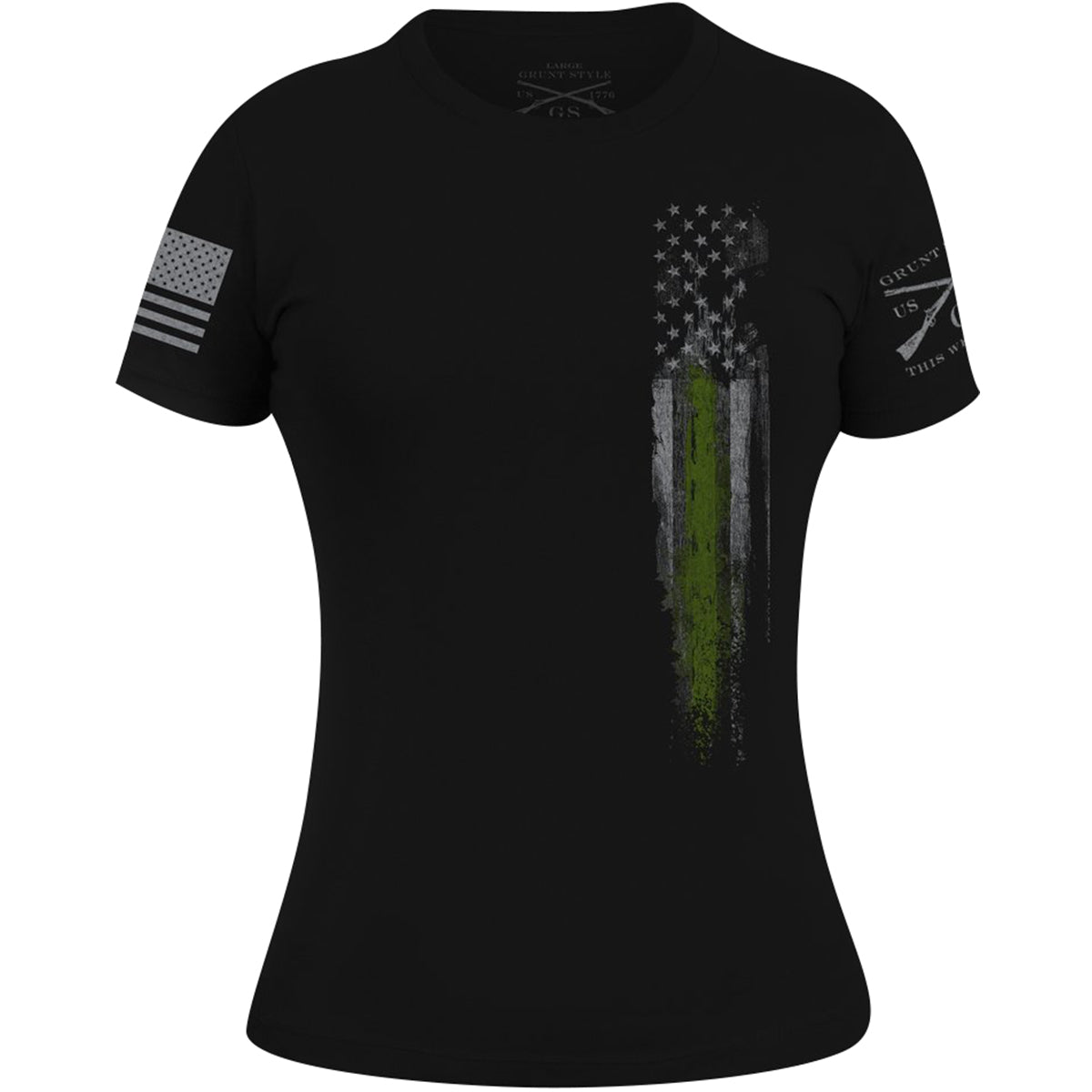 Grunt Style Women's First Responders T-Shirt - XL - Black/Green Line Flag - Forza Sports