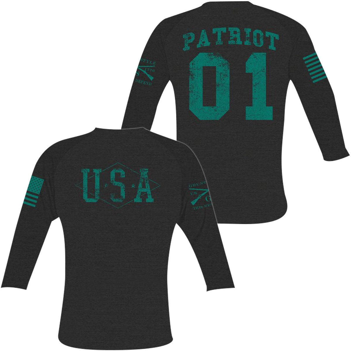 Grunt Style Women's Hero Raglan Long Sleeve T-Shirt - Black/Green - Forza Sports