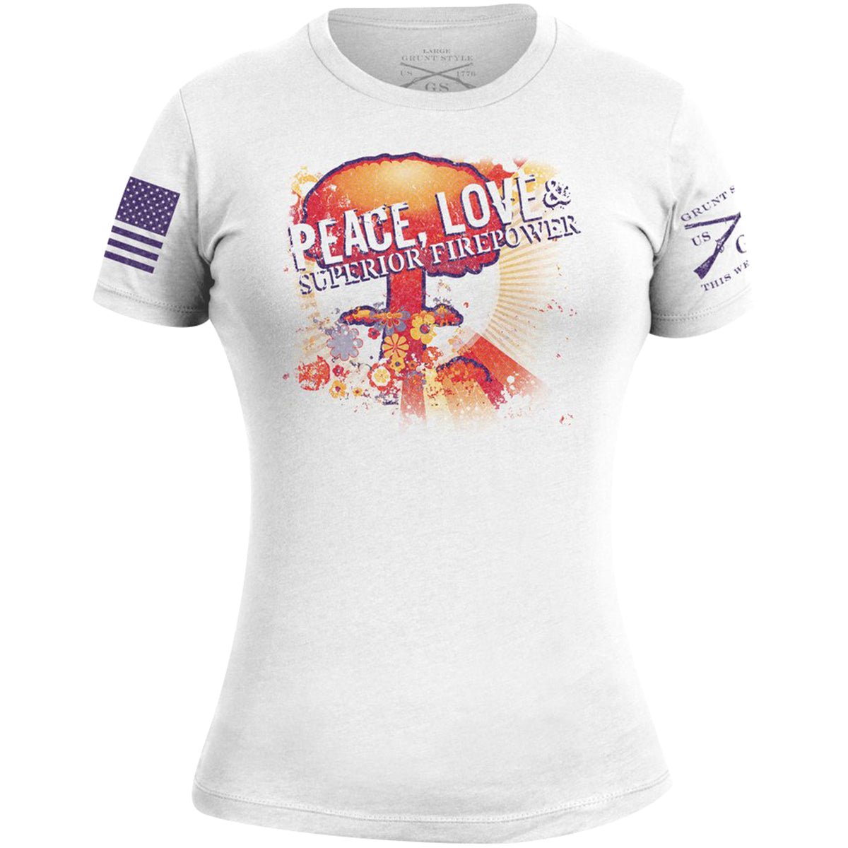 Grunt Style Women's Peace, Love & Superior Firepower T-Shirt - Large - White - Forza Sports
