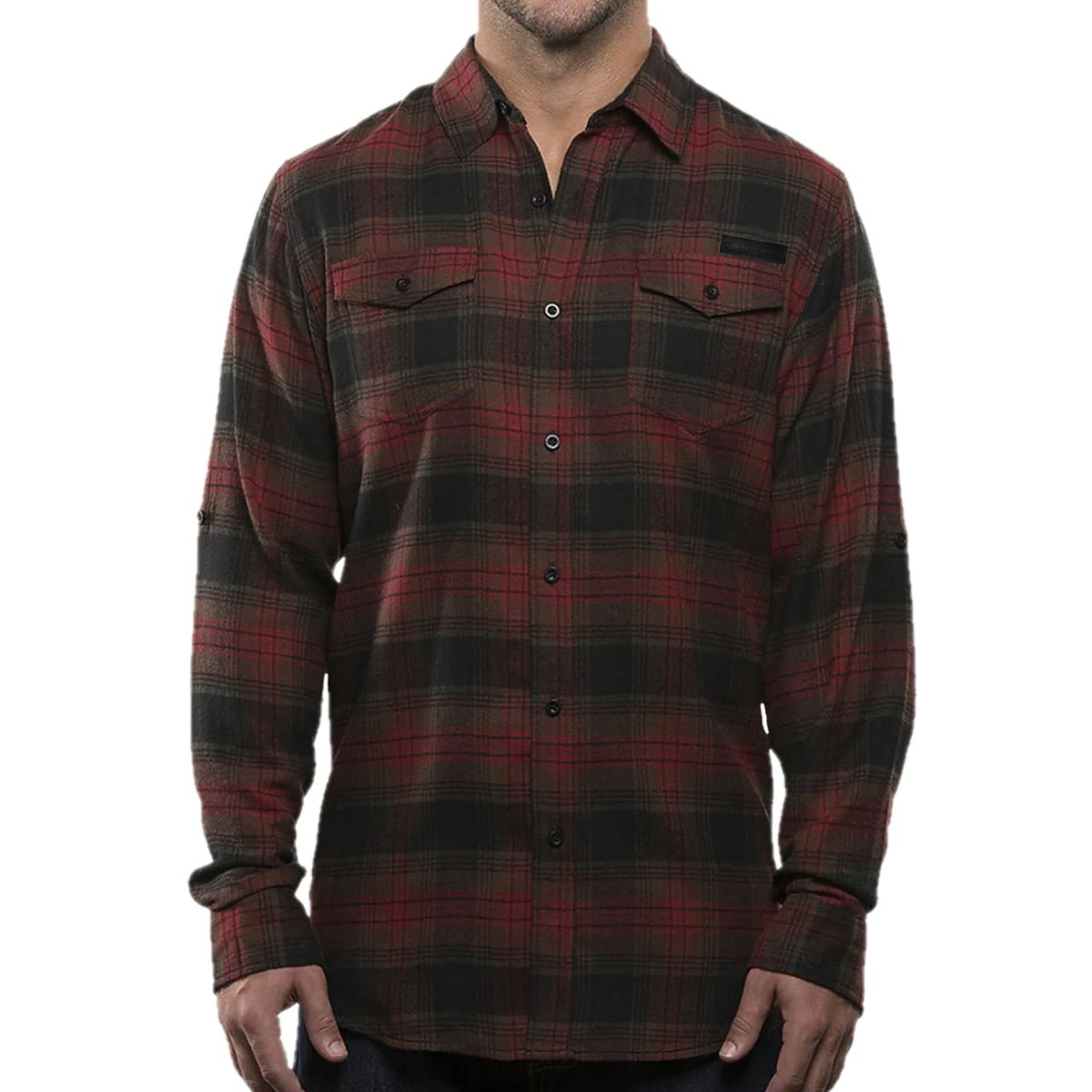 Grunt Style Plaid Flannel Long Sleeve Shirt - Crimson - Forza Sports