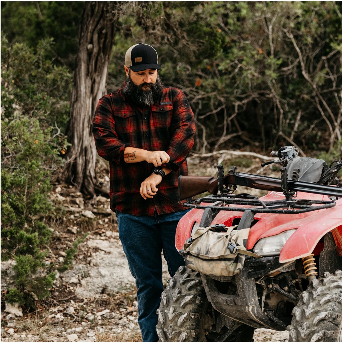 Grunt Style Plaid Flannel Long Sleeve Shirt - Crimson - Forza Sports