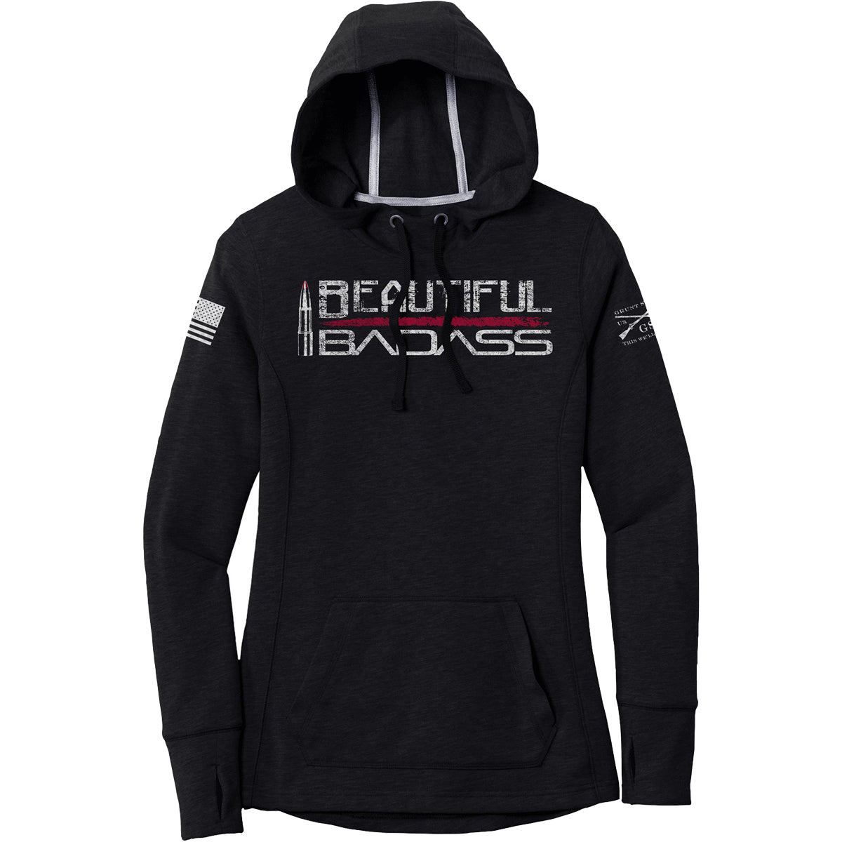 Grunt Style Women's Beautiful Badass Pullover Hoodie - Black Triad Solid - Forza Sports