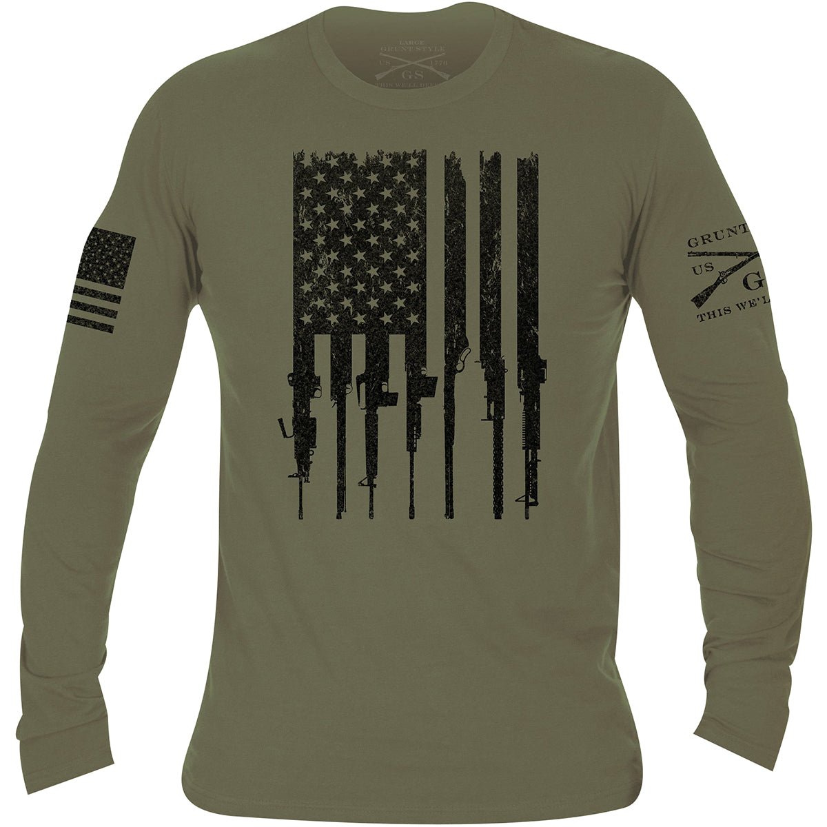 Grunt Style Rifle Flag Long Sleeve T-Shirt - Military Green - Forza Sports