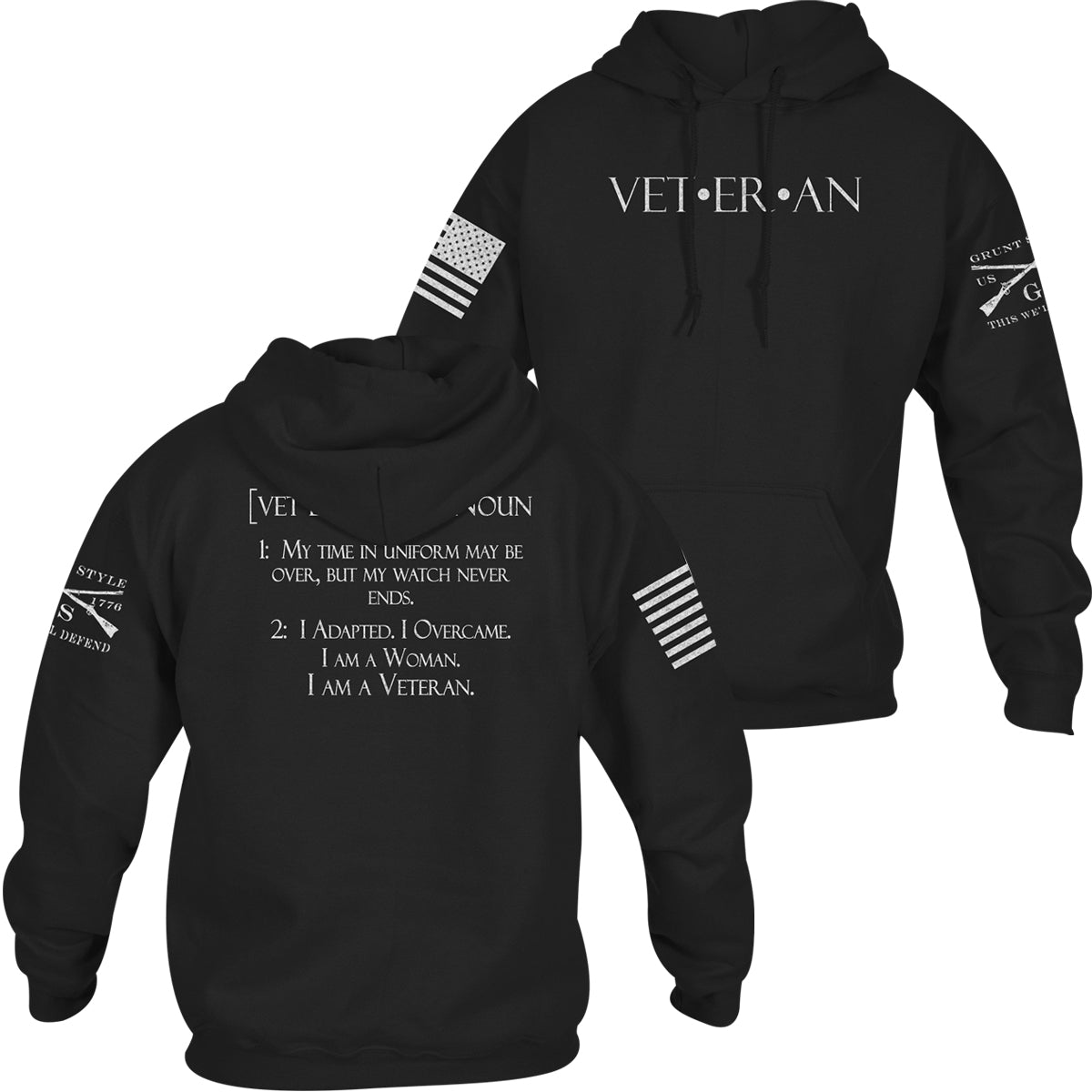 Grunt Style Women's Woman Veteran Pullover Hoodie - Black - Forza Sports