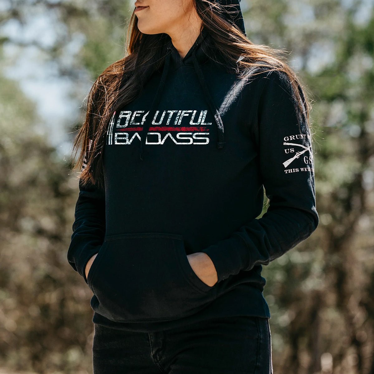 Grunt Style Women's Beautiful Badass Pullover Hoodie - Black - Forza Sports