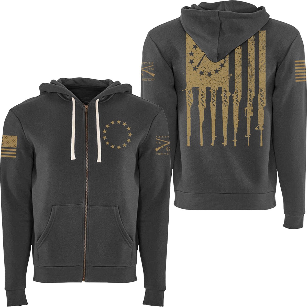 Grunt Style Betsy Flag Full Zip Hoodie - Gray - Forza Sports